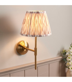 Obelisk T Bar Brushed Aged Brass Plate Wall Light with Neutral Print Fabric Ikat Shade 20cm B22-2