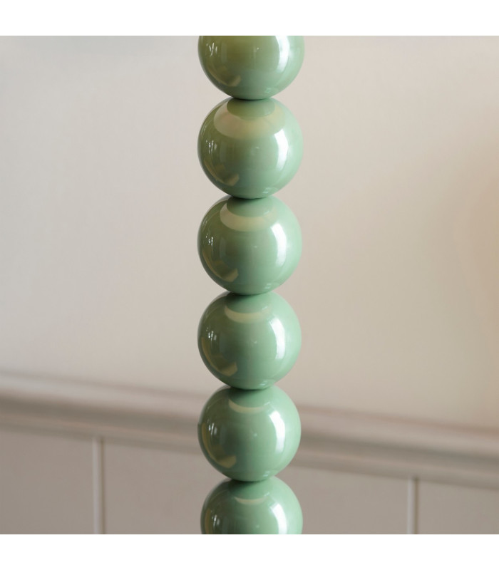 Higgledy Gloss Cotswold Green Paint Floor Lamp with Pearl Grey Fabric Ikat Shade 35cm E27-6