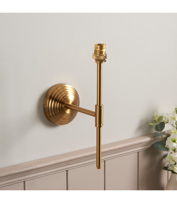 Obelisk T Bar Brushed Aged Brass Plate Wall Light with Neutral Print Fabric Ikat Shade 20cm B22-4