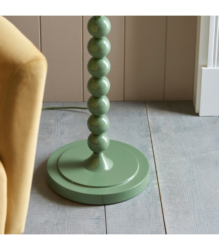 Higgledy Gloss Cotswold Green Paint Floor Lamp with Pearl Grey Fabric Ikat Shade 35cm E27-7