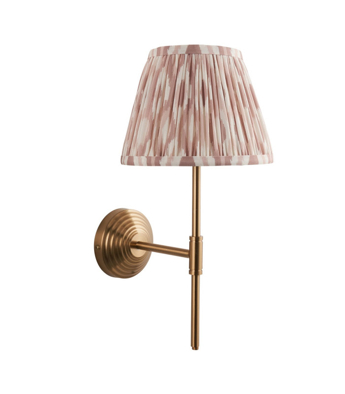 Obelisk T Bar Brushed Aged Brass Plate Wall Light with Neutral Print Fabric Ikat Shade 20cm B22-9