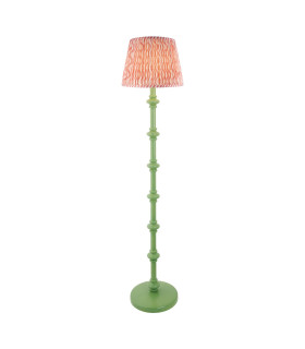 Carnaby Satin Cotswold Green Paint Floor Lamp with Coral Pink Fabric Ripple Shade 35cm B22-1