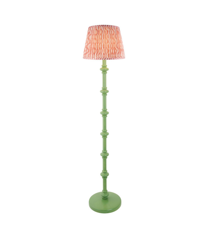Carnaby Satin Cotswold Green Paint Floor Lamp with Coral Pink Fabric Ripple Shade 35cm B22-1