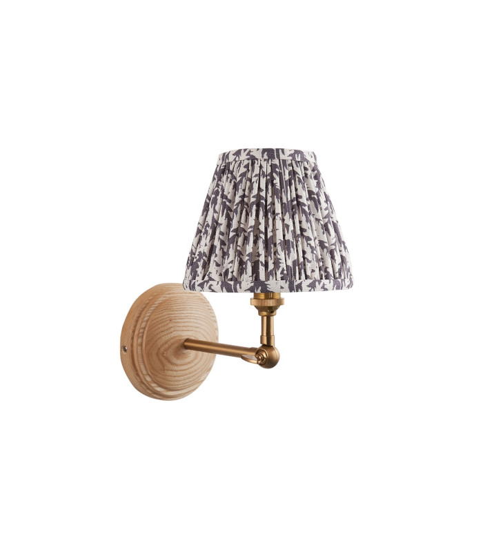 Wood Wing Ash Wood Wall Light with Pearl Grey Fabric Leaf Shade 16cm B22-9