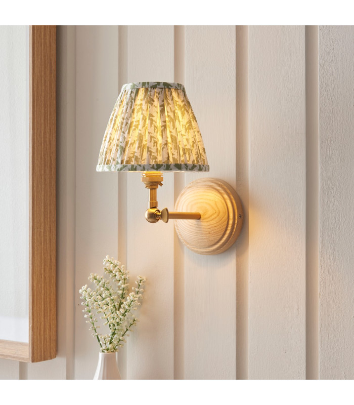 Wood Wing Ash Wood Wall Light with Herb Garden Green Fabric Leaf Shade 16cm B22-2