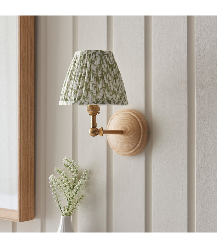 Wood Wing Ash Wood Wall Light with Herb Garden Green Fabric Leaf Shade 16cm B22-3