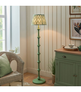 Carnaby Satin Cotswold Green Paint Floor Lamp with Cotswold Green Fabric Zigzag Shade 35cm B22-2