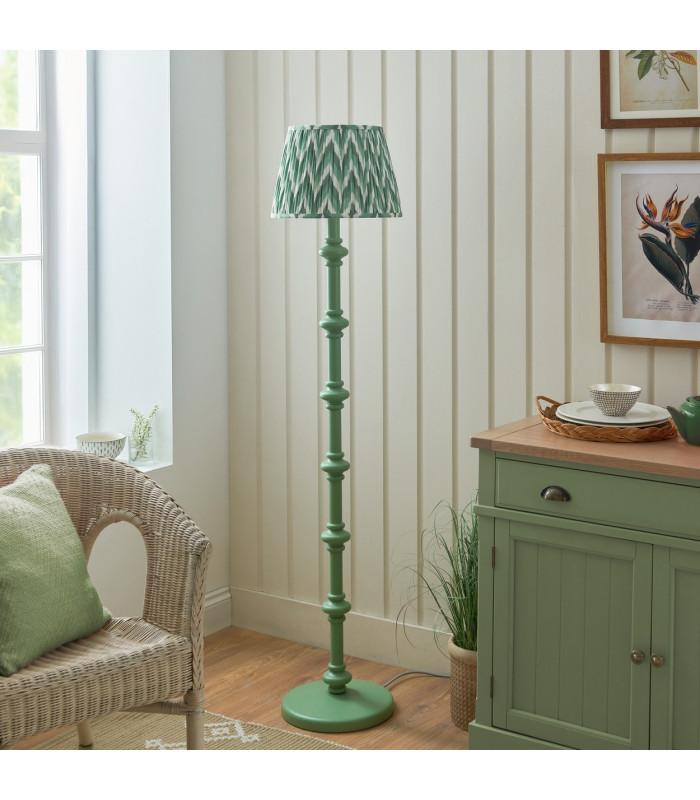 Carnaby Satin Cotswold Green Paint Floor Lamp with Cotswold Green Fabric Zigzag Shade 35cm B22-3