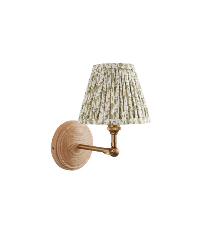 Wood Wing Ash Wood Wall Light with Herb Garden Green Fabric Leaf Shade 16cm B22-9