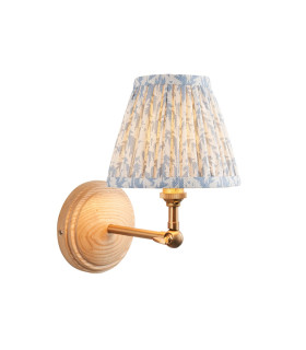 Wood Wing Ash Wood Wall Light with Shell Bay Blue Fabric Leaf Shade 16cm B22-1