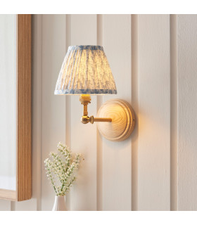 Wood Wing Ash Wood Wall Light with Shell Bay Blue Fabric Leaf Shade 16cm B22-2