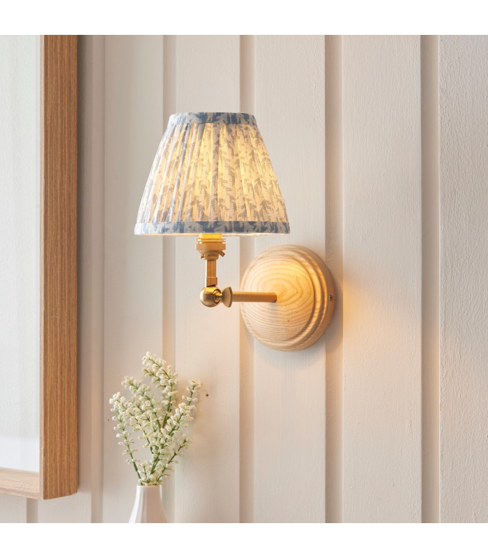 Wood Wing Ash Wood Wall Light with Shell Bay Blue Fabric Leaf Shade 16cm B22-2