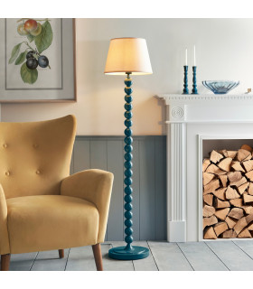 Higgledy Gloss Marlin Blue Paint Floor Lamp with Vintage White Fabric Ivy Shade 35cm E27-2
