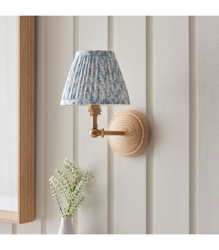 Wood Wing Ash Wood Wall Light with Shell Bay Blue Fabric Leaf Shade 16cm B22-3