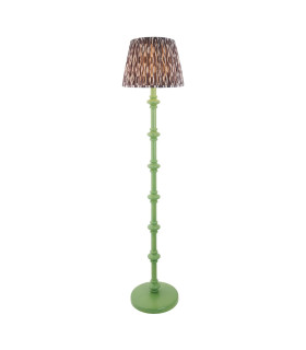 Carnaby Satin Cotswold Green Paint Floor Lamp with Pearl Grey Fabric Ikat Shade 35cm B22-1