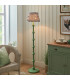 Carnaby Satin Cotswold Green Paint Floor Lamp with Pearl Grey Fabric Ikat Shade 35cm B22-2