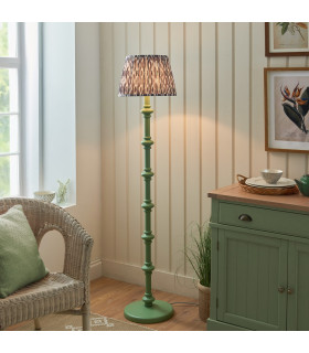 Carnaby Satin Cotswold Green Paint Floor Lamp with Pearl Grey Fabric Ikat Shade 35cm B22-2