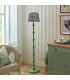 Carnaby Satin Cotswold Green Paint Floor Lamp with Pearl Grey Fabric Ikat Shade 35cm B22-3