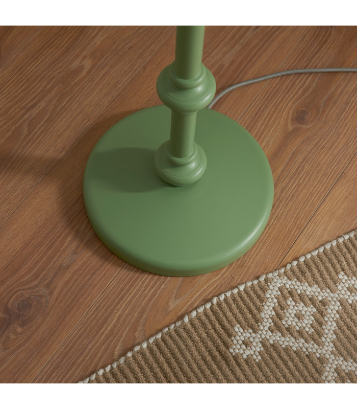 Carnaby Satin Cotswold Green Paint Floor Lamp with Pearl Grey Fabric Ikat Shade 35cm B22-7