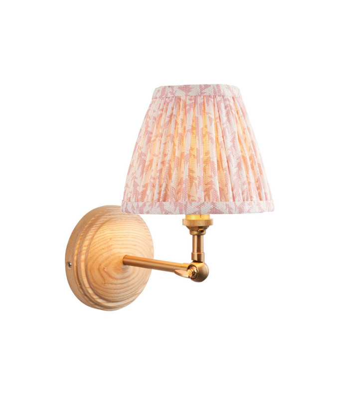 Wood Wing Ash Wood Wall Light with Peachy Keen Fabric Leaf Shade 16cm B22-1