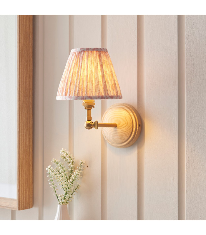 Wood Wing Ash Wood Wall Light with Peachy Keen Fabric Leaf Shade 16cm B22-2