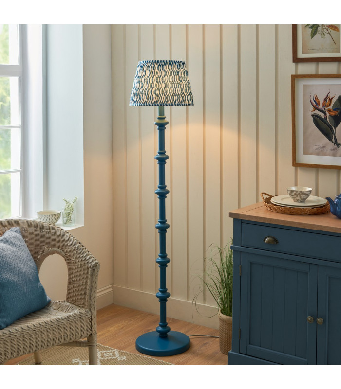 Carnaby Satin Marlin Blue Paint Floor Lamp with Marlin Blue Fabric Ripple Shade 35cm B22-2
