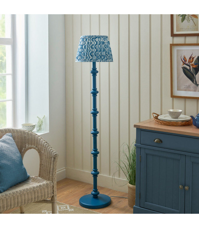 Carnaby Satin Marlin Blue Paint Floor Lamp with Marlin Blue Fabric Ripple Shade 35cm B22-3