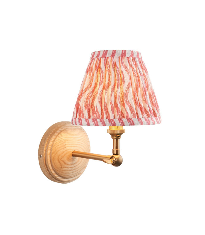 Wood Wing Ash Wood Wall Light with Coral Pink Fabric Ripple Shade 16cm B22-1