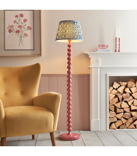 Higgledy Gloss Pink Clay Paint Floor Lamp with Marlin Blue Fabric Ripple Shade 35cm E27-2