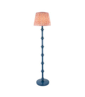 Carnaby Satin Marlin Blue Paint Floor Lamp with Coral Pink Fabric Ripple Shade 35cm B22-1