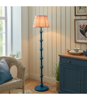 Carnaby Satin Marlin Blue Paint Floor Lamp with Coral Pink Fabric Ripple Shade 35cm B22-2