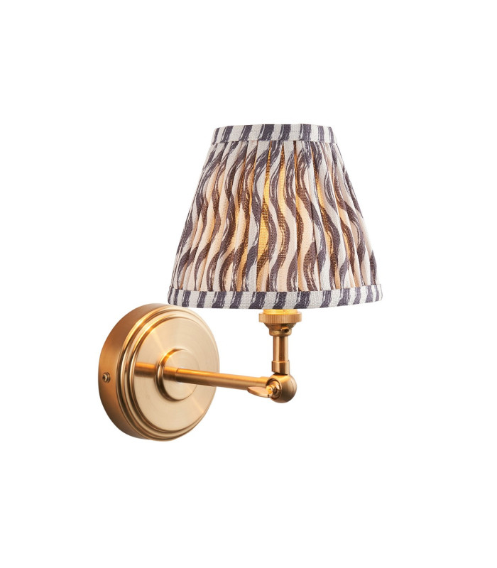Step Wing Brushed Aged Brass Plate Wall Light with Pearl Grey Fabric Ripple Shade 16cm B22-1