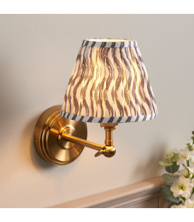 Step Wing Brushed Aged Brass Plate Wall Light with Pearl Grey Fabric Ripple Shade 16cm B22-2
