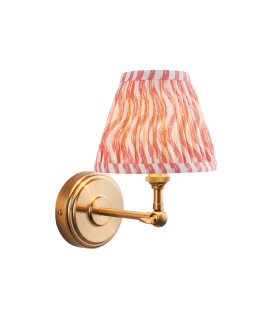 Step Wing Brushed Aged Brass Plate Wall Light with Coral Pink Fabric Ripple Shade 16cm B22-1