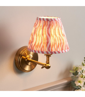 Step Wing Brushed Aged Brass Plate Wall Light with Coral Pink Fabric Ripple Shade 16cm B22-2
