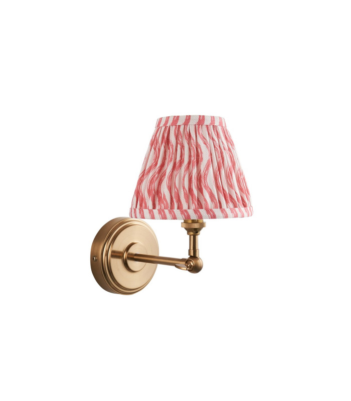 Step Wing Brushed Aged Brass Plate Wall Light with Coral Pink Fabric Ripple Shade 16cm B22-9