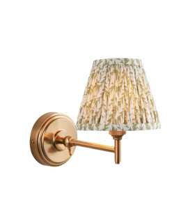 Step Fold Brushed Aged Brass Plate Wall Light with Herb Garden Green Fabric Leaf Shade 16cm B22-1