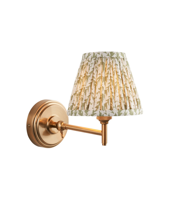 Step Fold Brushed Aged Brass Plate Wall Light with Herb Garden Green Fabric Leaf Shade 16cm B22-1