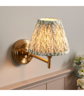 Step Fold Brushed Aged Brass Plate Wall Light with Herb Garden Green Fabric Leaf Shade 16cm B22-2