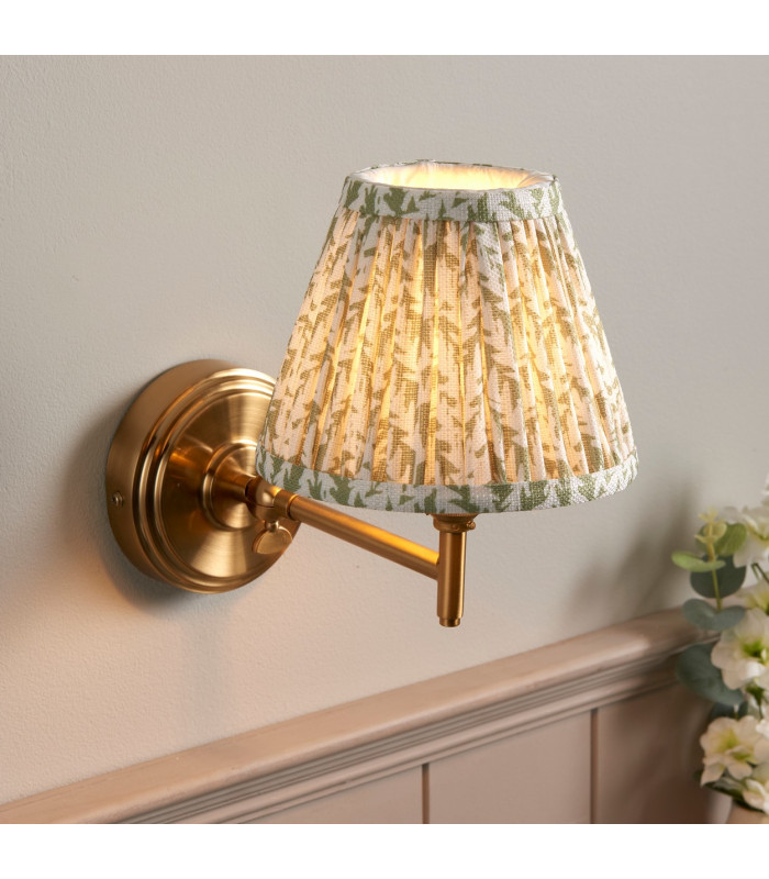 Step Fold Brushed Aged Brass Plate Wall Light with Herb Garden Green Fabric Leaf Shade 16cm B22-2