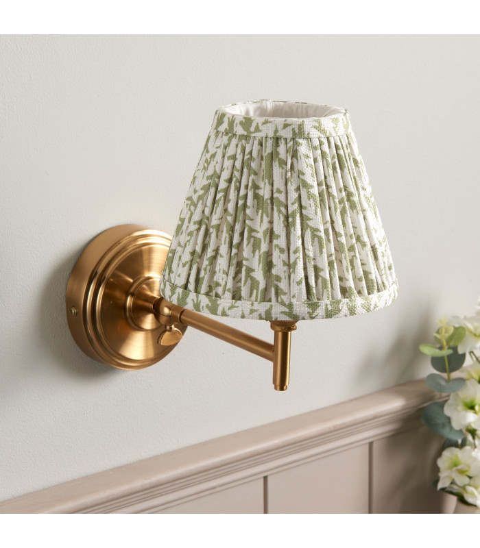 Step Fold Brushed Aged Brass Plate Wall Light with Herb Garden Green Fabric Leaf Shade 16cm B22-3