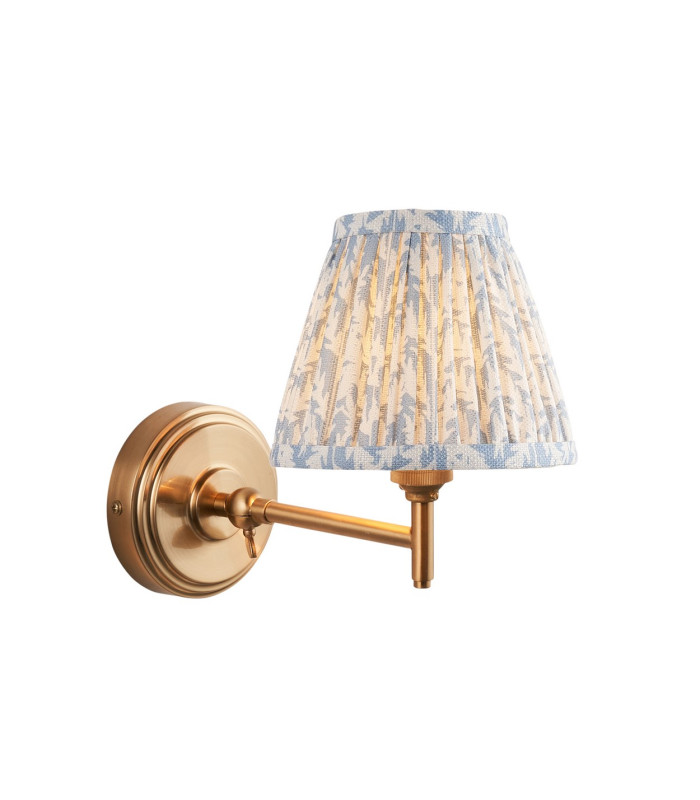 Step Fold Brushed Aged Brass Plate Wall Light with Shell Bay Blue Fabric Leaf Shade 16cm B22-1
