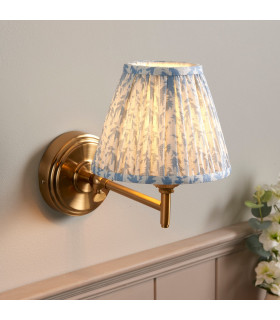 Step Fold Brushed Aged Brass Plate Wall Light with Shell Bay Blue Fabric Leaf Shade 16cm B22-2