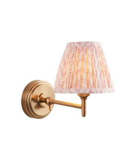 Step Fold Brushed Aged Brass Plate Wall Light with Peachy Keen Fabric Leaf Shade 16cm B22-1