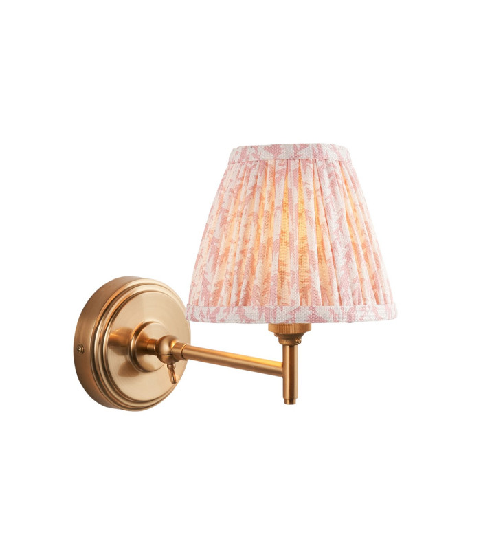 Step Fold Brushed Aged Brass Plate Wall Light with Peachy Keen Fabric Leaf Shade 16cm B22-1