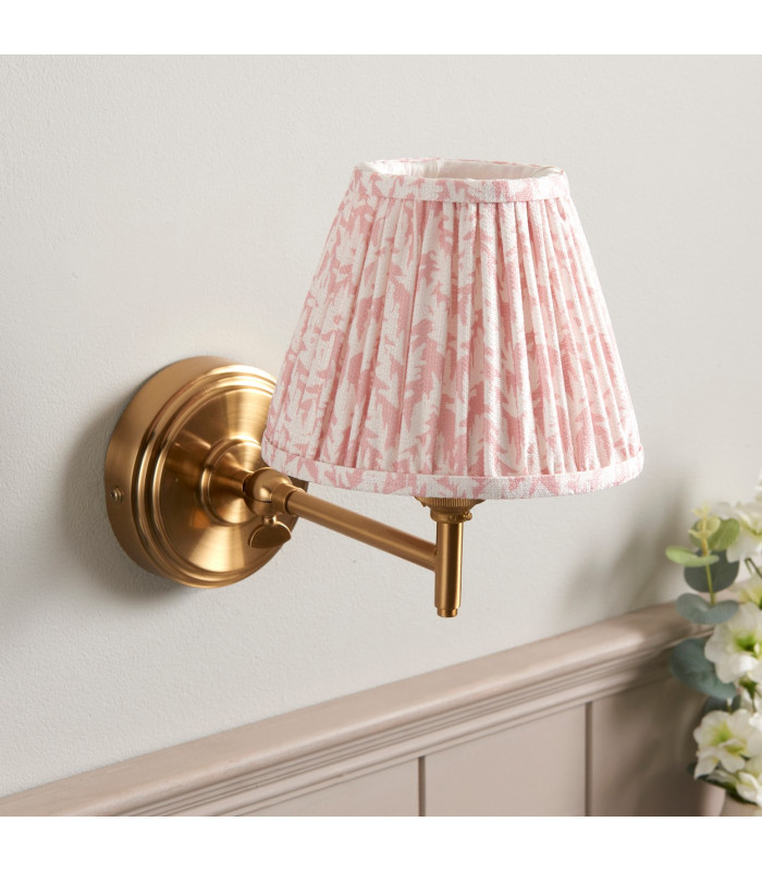 Step Fold Brushed Aged Brass Plate Wall Light with Peachy Keen Fabric Leaf Shade 16cm B22-3