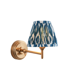 Step Fold Brushed Aged Brass Plate Wall Light with Marlin Blue Fabric Ikat Shade 16cm B22-1