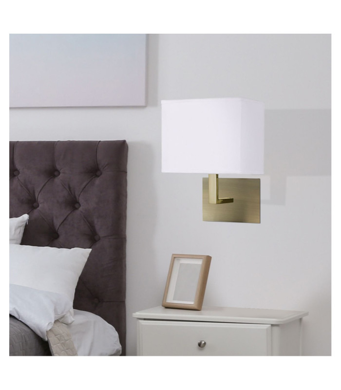 1 Light Indoor Wall Light Antique Brass with White Rectangular Shade E27_Room