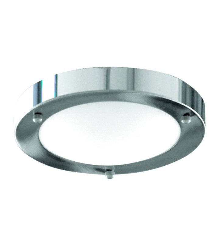 1 Light Bathroom Flush Ceiling Light Chrome Round with Domed Glass Diffuser IP44 E27_Main
