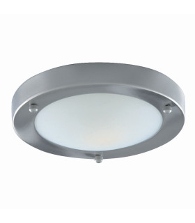 1 Light Bathroom Flush Ceiling Light Satin Silver Round with Domed Glass Diffuser IP44 E27_Off